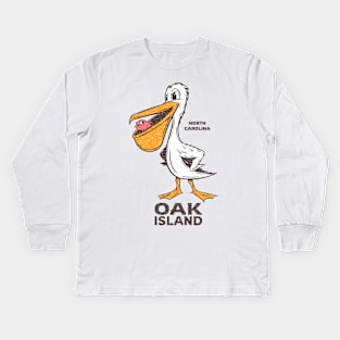 Oak Island, NC Summertime Vacationing Pelican & Fish Kids Long Sleeve T-Shirt